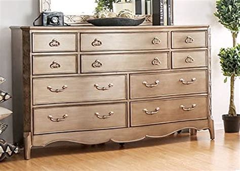 celine brushed gold w cedar wood drawers w curved panels|Furniture of America Celine 10 Drawer Dresser in Brushed Gold .